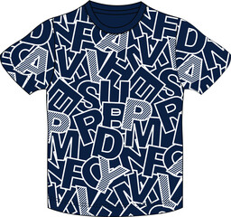 boys t shirt Letters all over print illustrations vector art