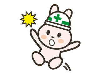 びっくりして飛び跳ねる工事現場のうさぎさんのイラスト