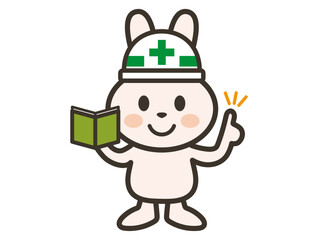 メモを見て説明をする工事現場のうさぎさんのイラスト