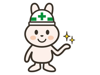 Naklejka premium 説明や案内をする工事現場のうさぎさんのイラスト