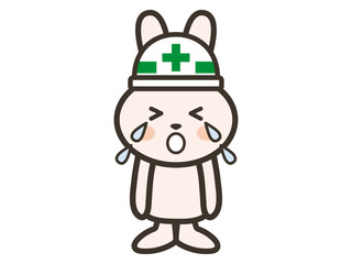 大泣きする工事現場のうさぎさんのイラスト