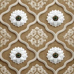 Cream Quatrefoil Pattern with White Flowers