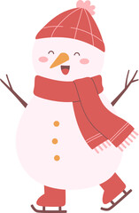 Happy Snowman with Ice Skates

