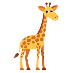 Cute cartoon giraffe with orange spots standing on white background