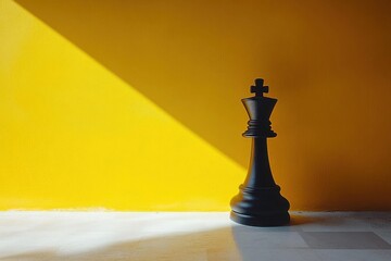 King Chess piece Stands Tall against the Yellow Wall with Power Concept
