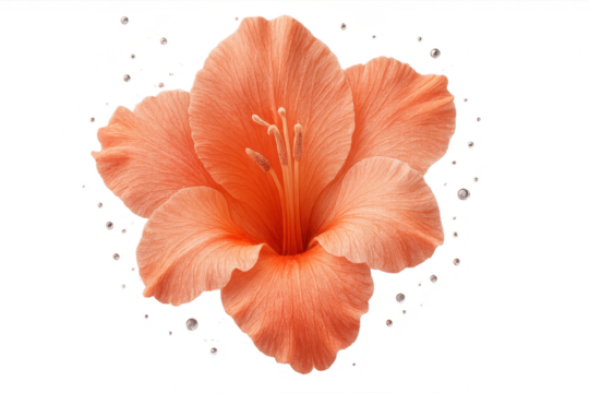 Beautiful peachy-orange gladiolus flower isolated on transparent background