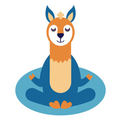 Calm llama meditating in lotus pose on a blue cushion