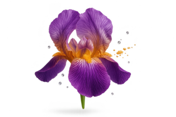 Vibrant purple and orange iris flower isolated on transparent background, crisp.