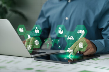 Green logistics concept or sustainable transportation, sustainable development economy, logistics system and supply chain representing global transportation, sustainable strategy and innovation.