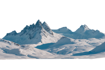 Snowy mountain range with sharp peaks isolated on transparent background