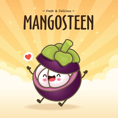 Vintage food poster design with mangosteen character