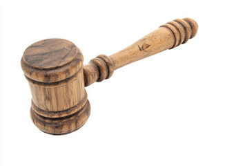 Wooden kitchen and law tools including mallet gavel pestle and mortar on white background