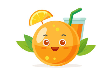 Download this vibrant and refreshing orange juice vector illustration featuring a tall glass filled with bright orange juice and garnished with a lemon slice.