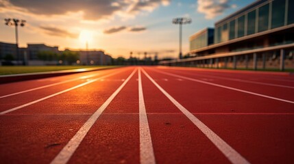 Running Track Field at Sunset for Competition and Athletics Concept