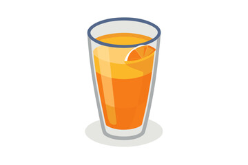 Download this vibrant and refreshing orange juice vector illustration featuring a tall glass filled with bright orange juice and garnished with a lemon slice.
