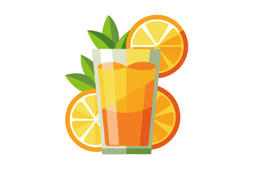 Download this vibrant and refreshing orange juice vector illustration featuring a tall glass filled with bright orange juice and garnished with a lemon slice.