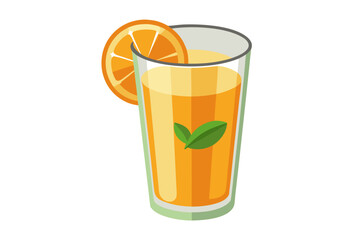 Download this vibrant and refreshing orange juice vector illustration featuring a tall glass filled with bright orange juice and garnished with a lemon slice.