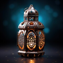 Ornamental Lantern Glowing with Warmth and Decorative Designs with Eastern Flair