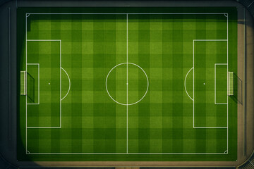 Green vector illustration of a soccer football field with championship lines, perfect for sports game design