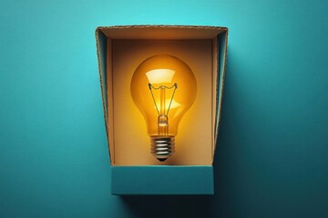 bright idea in a box shining with innovation and creativity theme