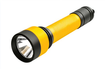 Black flashlight lying isolated on a white background