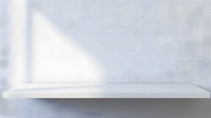 Empty wooden white table over white wall background, product display montage. High quality photo