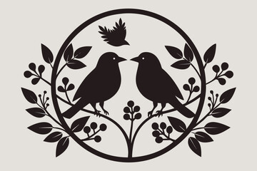 Nature Inspired Bird and Leaf Design , Stylish Bird Silhouette with Foliage Art