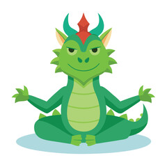 Green dragon meditating in lotus pose with calm expression
