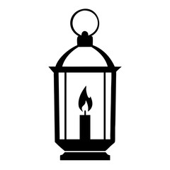 Black and white candle lantern, perfect for adding vintage charm. Candle lantern shines, illuminating its surroundings with a soft glow.
