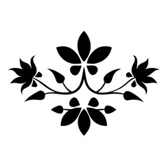 Floral motif design featuring symmetrical plant elements on white background.