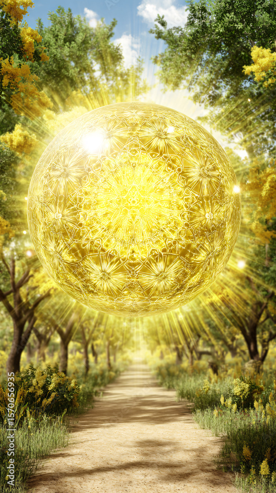 Wall mural gold glitter circle of light shine sparkles and golden spark particles in circle frame on black back