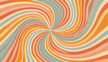 Retro swirl pattern. Vector groovy textured background. Spiral sunburst radial backdrop. Vintage psychedelic wavy pink and orange vortex.60s, 70s, colours, funky, graphic, poster, spiral, stripes,