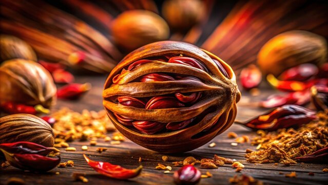 Long exposure reveals the captivating motion of rotating Indian nutmeg mace (Javitri).