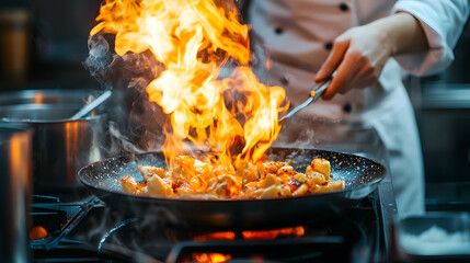 gourmet dish being prepared in a high-end restaurant kitchen