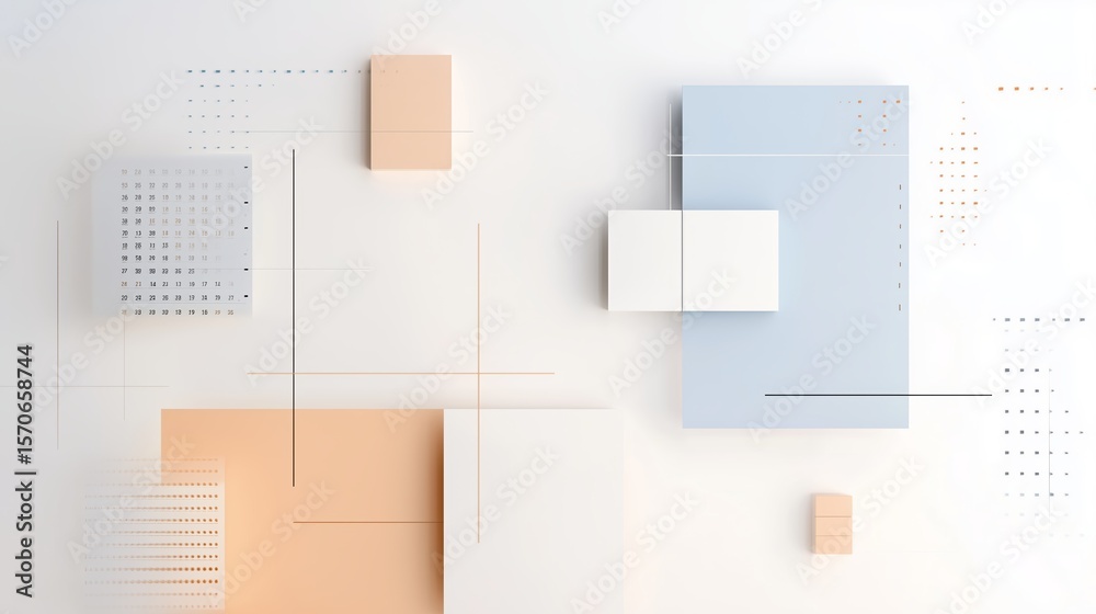 Poster geometric shapes and patterns create a modern abstract art composition on a light background with pa