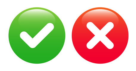 Green Check Mark and Red Cross Icon Set for Approval and Rejection