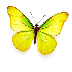Obraz premium Close up photograph of a yellow and green butterfly with its wings spread open on a white background created with generated ai