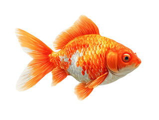 Single goldfish isolated on white background. Aquarium fish children's illustration in a flat style on an isolated on transparent background