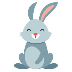 Adorable cartoon grey rabbit with pink inner ears and a happy expression