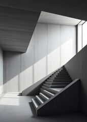 Fototapeta premium Concrete staircase Empty room interior design architecture blank design room striking structures clean lines geometric shapes dramatic angles play of light and shadow capturing architectural