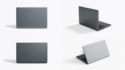 Sleek gray laptop computer shown from multiple angles technology portable