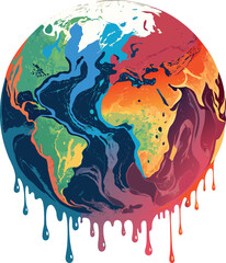 Abstract Illustration of a Melting Planet Earth with Vivid Colors Dripping Like Paint Symbolic Concept of Climate Change in a Bold, Modern Art Style.