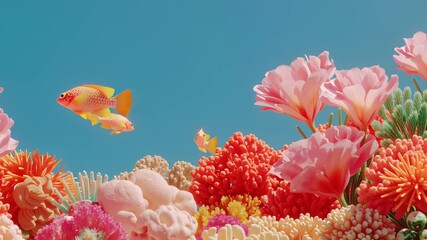 Underwater coral reef with pastel tropical fish swimming peacefully - Powered by Adobe