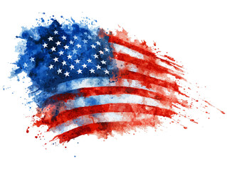 Watercolor Splash usa American Flag with Artistic Brush Texture isolated on white or transparent png 