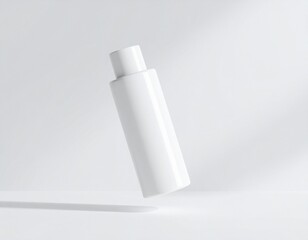 A 3D render of a cosmetic bottle mockup with matte finish, floating in clean minimal environment, white background, soft lighting, realistic shadows
