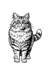 vector illustration of a cat
Elegant black-and-white line art of a fluffy cat with expressive eyes and a bushy tail, rendered in detailed vector style. Ideal for print, decor, or tattoo designs.