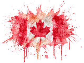 flag of Canada watercolor splash isolated on white or transparent png