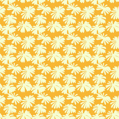Seamless floral pattern with  tropical flower silhouettes on a yellow background. Ideal for fabric design, wallpapers, wrapping paper, and digital backgrounds. Feminine and exotic summer modern.