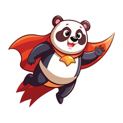 Cute Panda Wearing Superhero Cape Flying Belly-Down Silly Pose Vector Illustration for Kids, Fun, Cartoon.