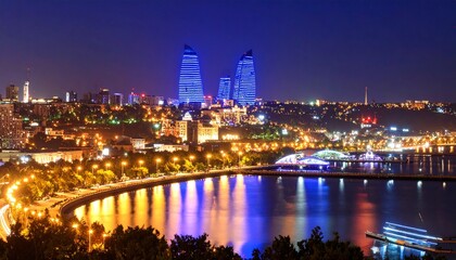 Stunning night cityscape of Baku.